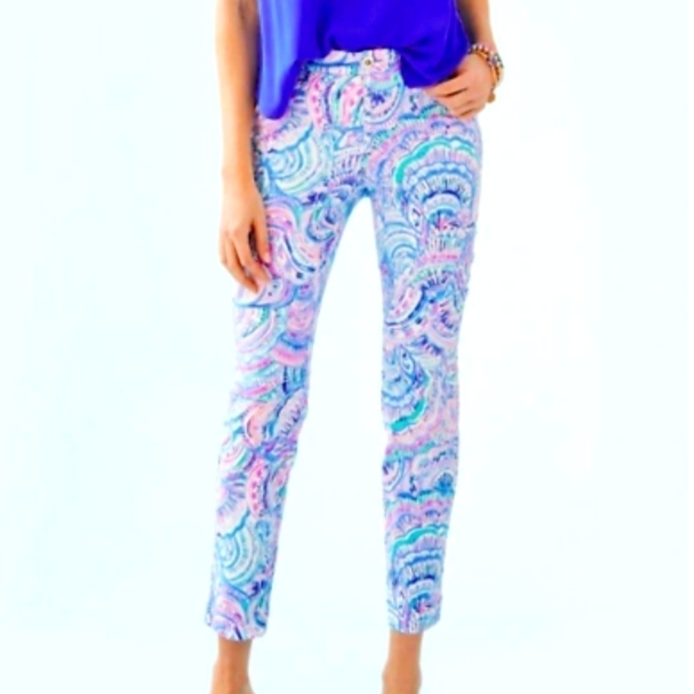 New Lilly Pulitzer Kelly Happy As A Clam High Rise Skinny Ankle Pants